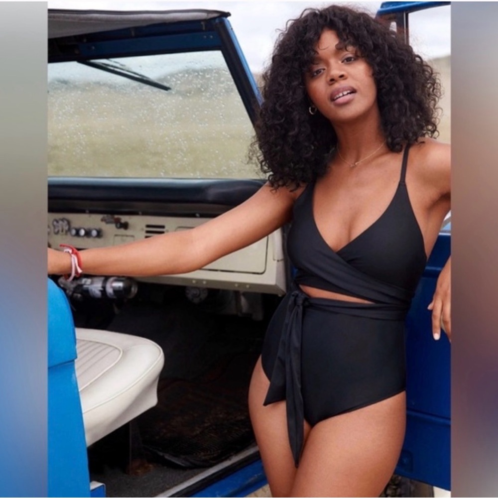 Aerie Black Wrap One-Piece Swimsuit